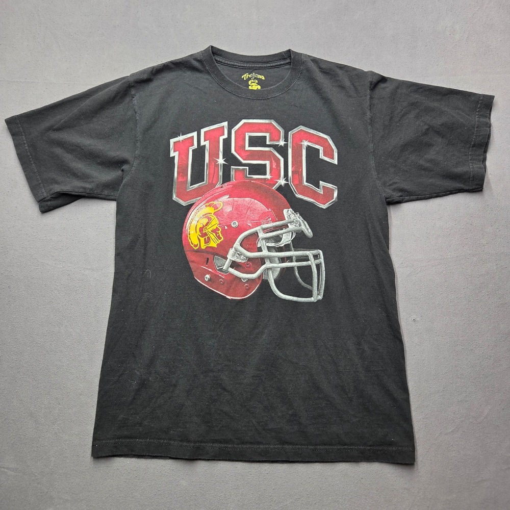 USC Trojans Mens Black Football Helmet Graphic T-Shirt Medium Authentic Apparel